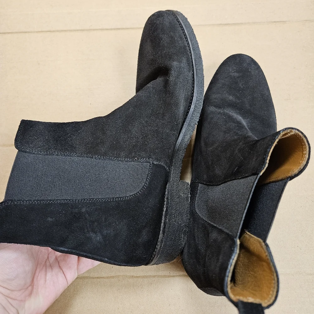 ORO Los Angeles The Alicante Crepe Calf Suede Leather Chelsea Boots Black Sz 10